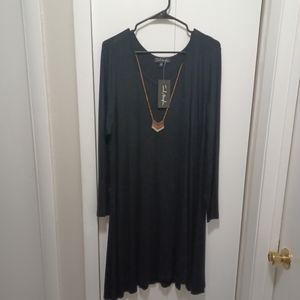 French Atmosphere Black Dress with Attached Necklace